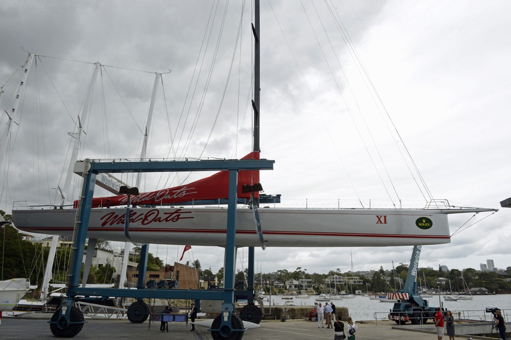 17/12/12, Sydney, Australia, Wild Oats XI revealing speed enhancing underwater modifications at Woolwich Dock © Peter Blakeman